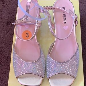 Steve Madden Rose Gold Rhinestone Open-Toe Ankle Strap Heels